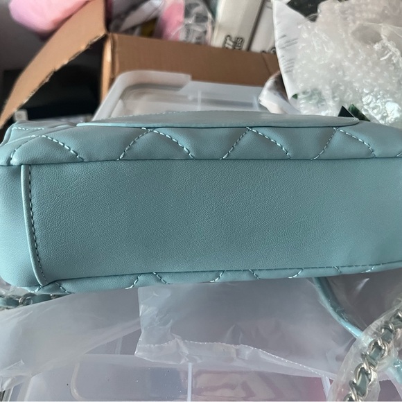 Badgley Mischka Chanel-style Quilted Blue Bag with pearl accents NWT - Picture 9 of 11